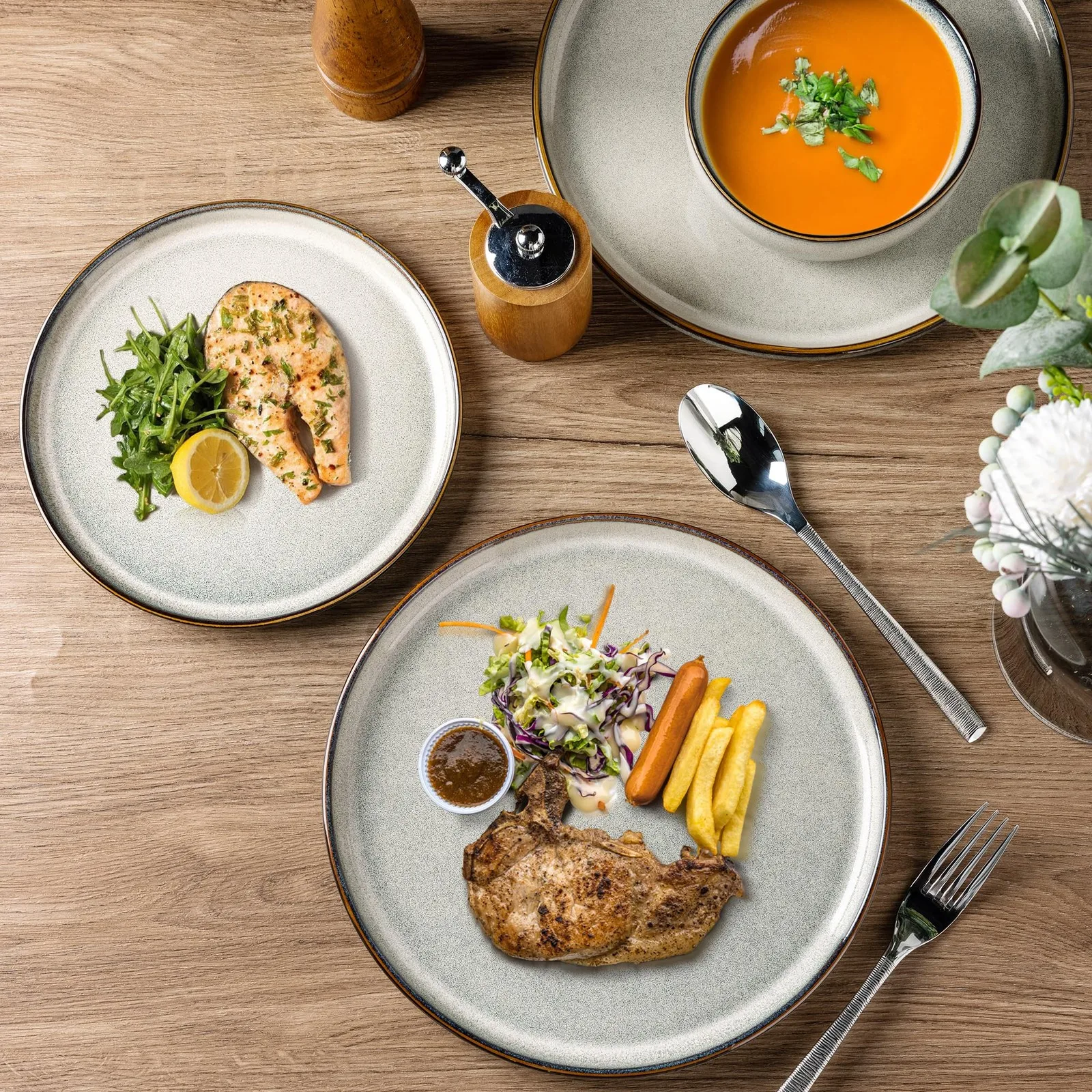 طقم أدوات مائدة سيراميك مكون من 12 قطعة طقم أواني طعام سيراميك مكون من 4 أطباق حجرية أوعية أدوات مائدة حديثة مثالية للاستخدام اليومي #6