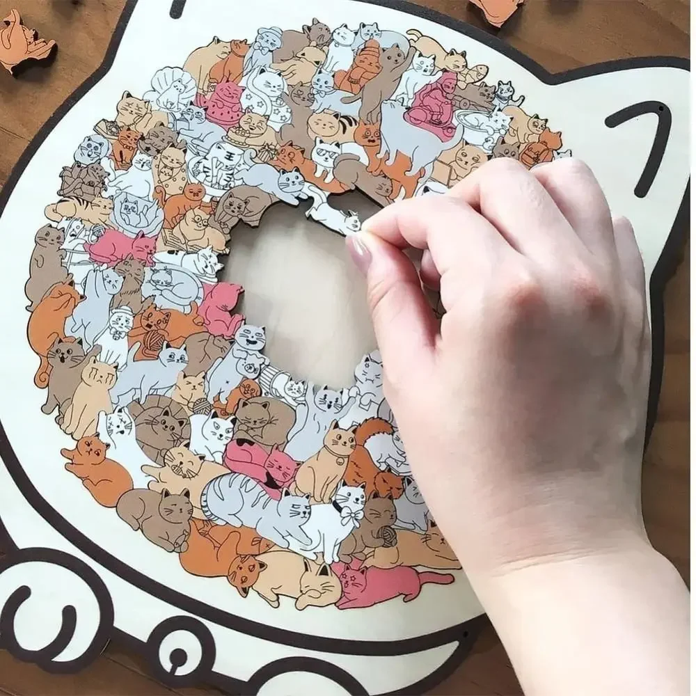 

135-piece Morandi-colored Cat-shaped Puzzle with Cat Silhouette Frame Cat Puzzle Ornaments Cut Cat Pieces Macaron Color