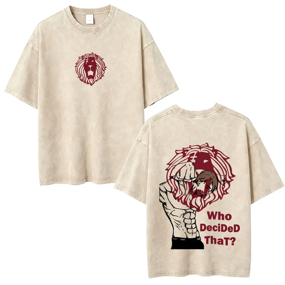 Washed Vintage Anime The Seven Deadly Sins T-shirt Fox's Sin of Greed Ban Graphic T-shirts Men Women Manga Oversized T Shirts