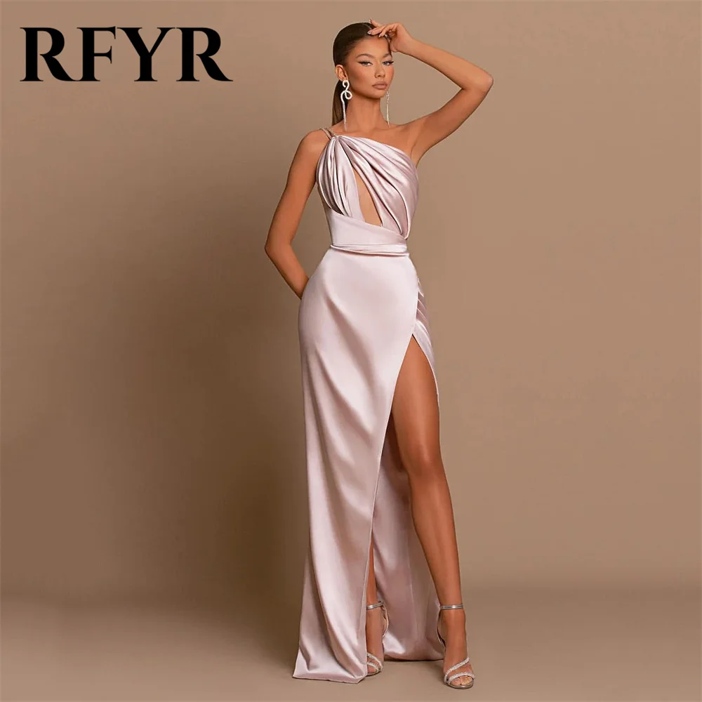 RFYR-vestido De fiesta rosa sin mangas, traje De noche con corte De trompeta, un hombro, abertura lateral alta, Sexy, 2024