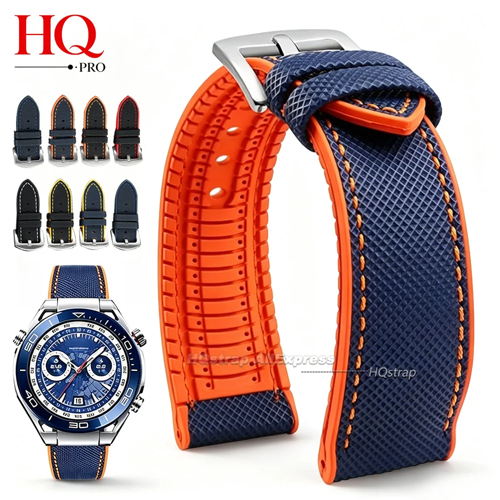 Premium TPU Rubber Nylon Sailcloth Hybrid Watch Strap 18mm 19mm 20mm 21mm 22mm 24mm for Casio for Seiko Band Waterproof Bracelet