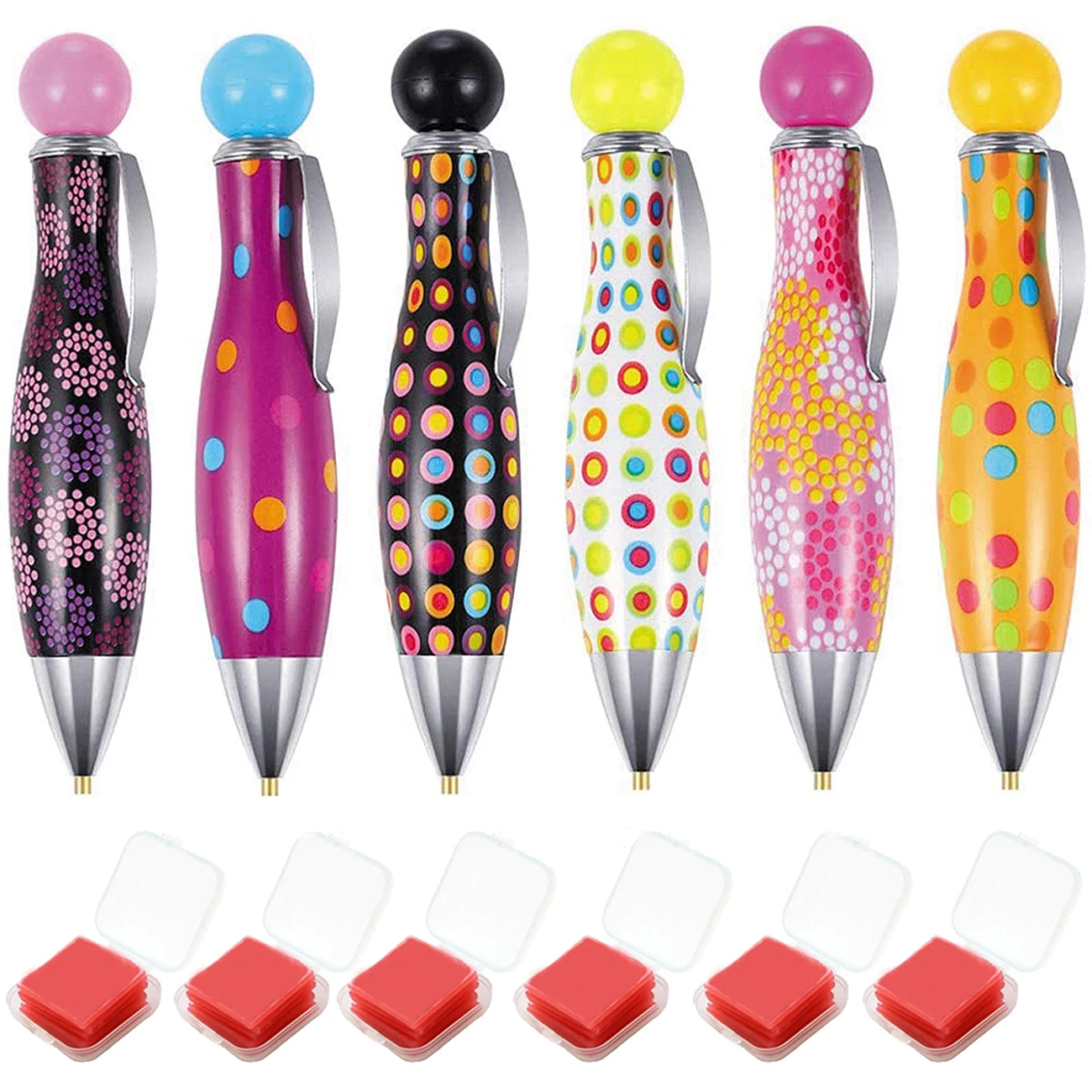 5D Diamond Painting Pens Tool with Glue Clay Wax Bowling Ball Shape Drill Pens Point Rhinestone Pickers for Embroidery