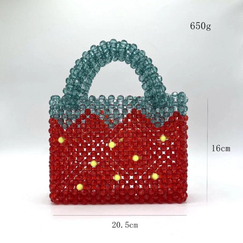 Vintage Strawberry Beaded Bag Transparent Crystal Girl Acrylic Beaded Handwoven Women\'s Handbag сумки женские модные 2023 New