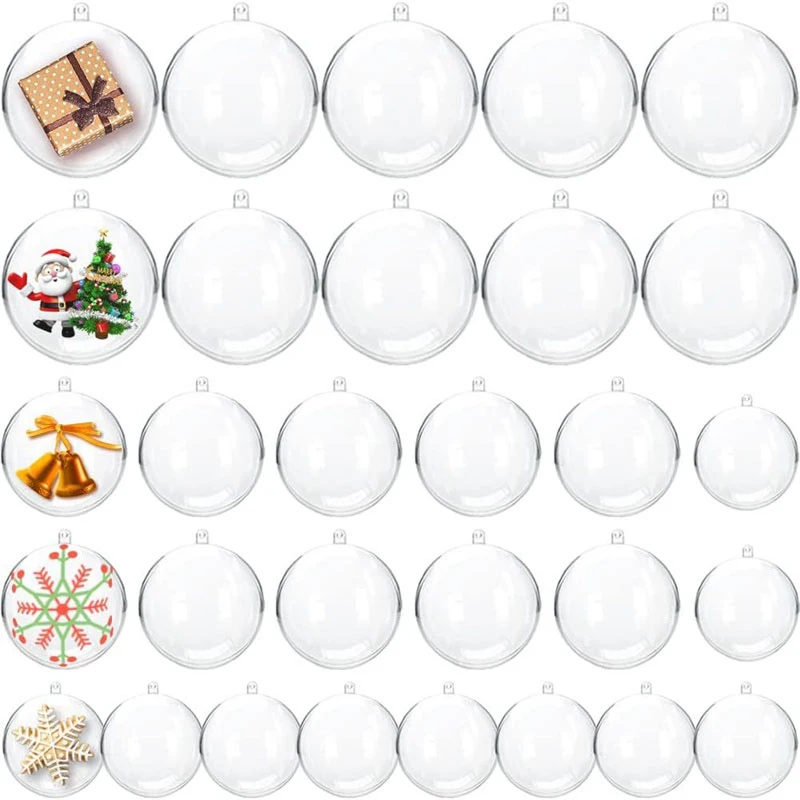 5Pcs 4/5/6/7/8cm Transparent Open Plastic Christmas Decorations Ball Clear Bauble Ornament Gift Present Box Party Decoration