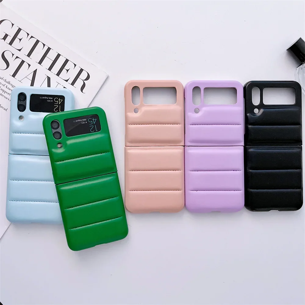 Fashion Down Jacket Air Cushion Case dla Smausng Galaxy Z Flip6 Zflip5 Z Flip 3 4 5 6 Flip4 ZFlip3 Ins Leather Shockproof Cover