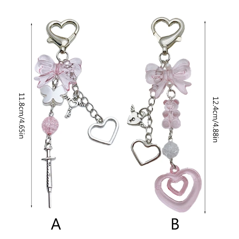 Trendy Heart Keychain with Butterfly Bowknot Detail Exquisite Keyring Charm C1FC