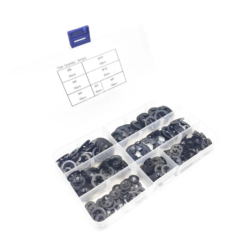 A2UD 340Pcs Circlips Washers Clamping Washers Assortment Clamping Rings Inner Teeth Quick Release Retaining Rings