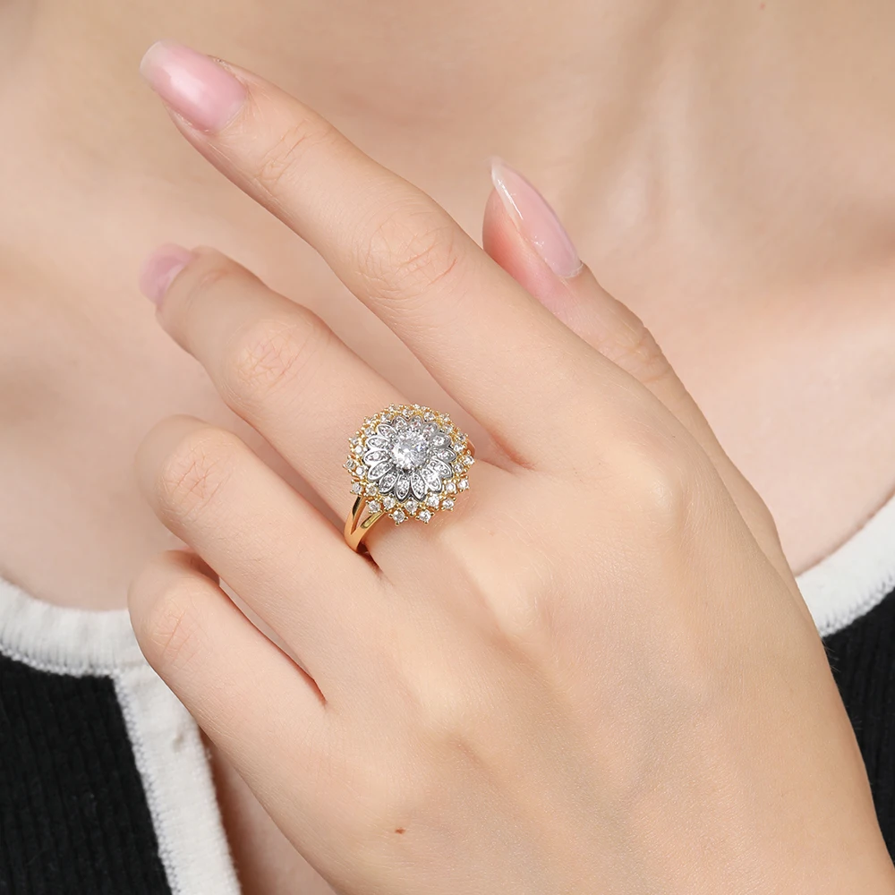 Two-color Snowflake Design Zircon Earring Ring Set