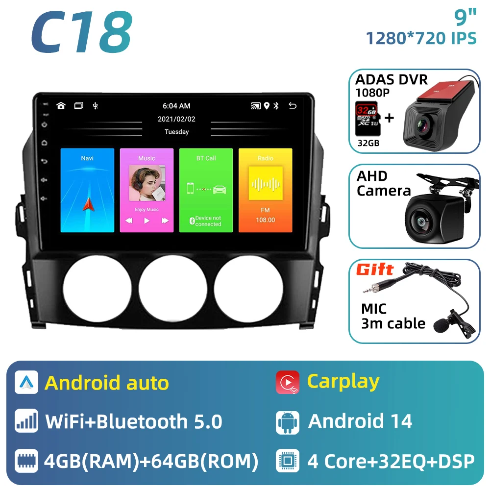 Auto radio voor Mazda MX-5 Miata NC 2005 - 2015 Auto multimediaspeler Android Carplay Auto GPS Navigatie Head Unit Stereo 2 Din