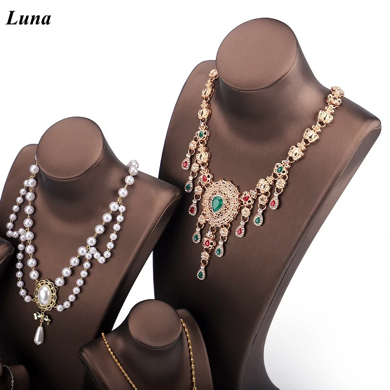 

Necklace Display Bust White Black PU Leather Jewelry Bust Stand for Photography, Boutique Display, and Home Organisation