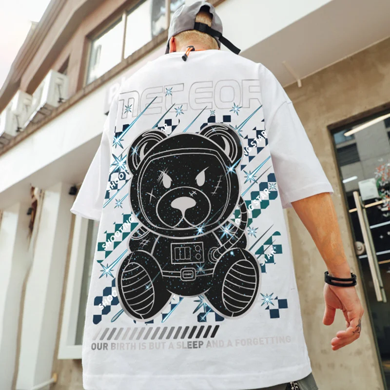 Meteor Bear Graphic T shirts Oversized Men\'s Short Sleeve T-shirts Streetwear Tops Clothing Harajuku Fashion Male Summer Tees