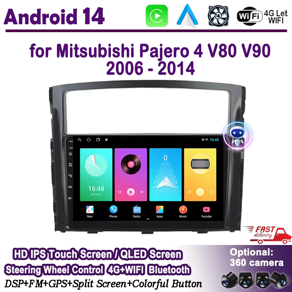 

8 Core for Mitsubishi Pajero 4 V80 V90 2006 - 2020 Android 14 Wireless Carplay WIFI Car Radio Multimedia Video Player GPS Navi