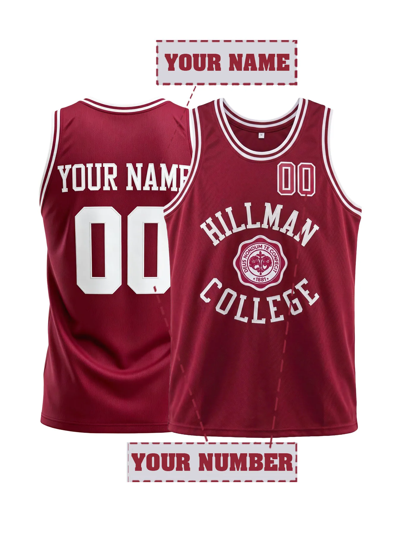 HILLMAN COLLEGE Custom Basketball Jersey Personalized Name and Number Embroidered Stitched Sleeveless Tank Top