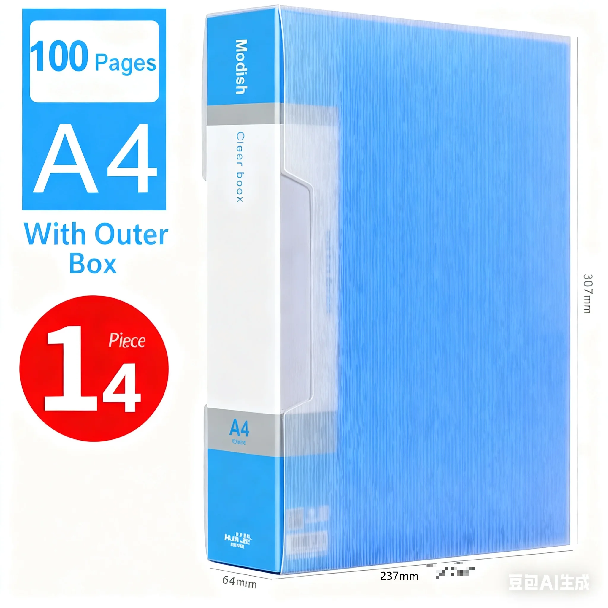 

100-Page A4 Binder with Box & Transparent PP Cover - Multi-pocket Folder for Exam Records, Office/Students/Children's Portfolio
