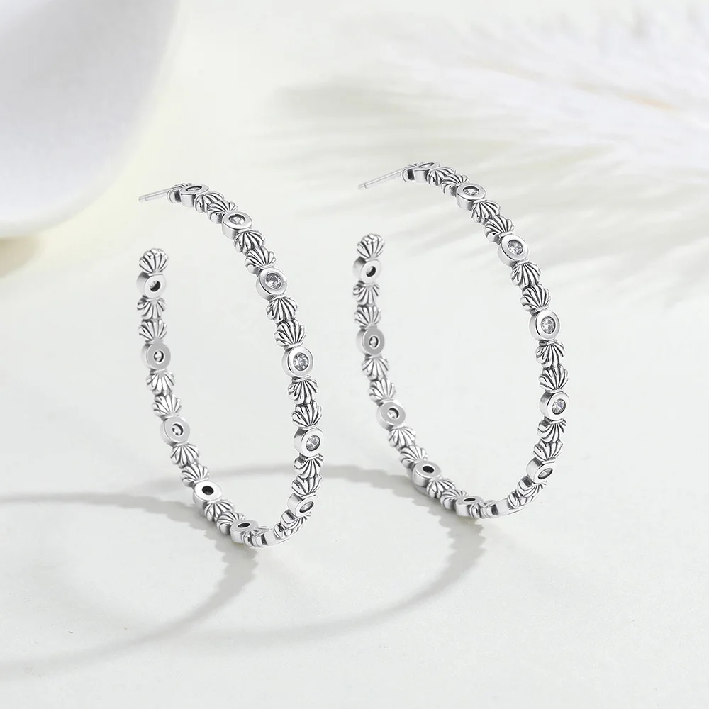 925 Sterling Silver Hot Sale 40mm Shell Half C Hoop Earrings Women's Jewelry Elegant Daily Wear Love Gifts Fashion Stud Earring