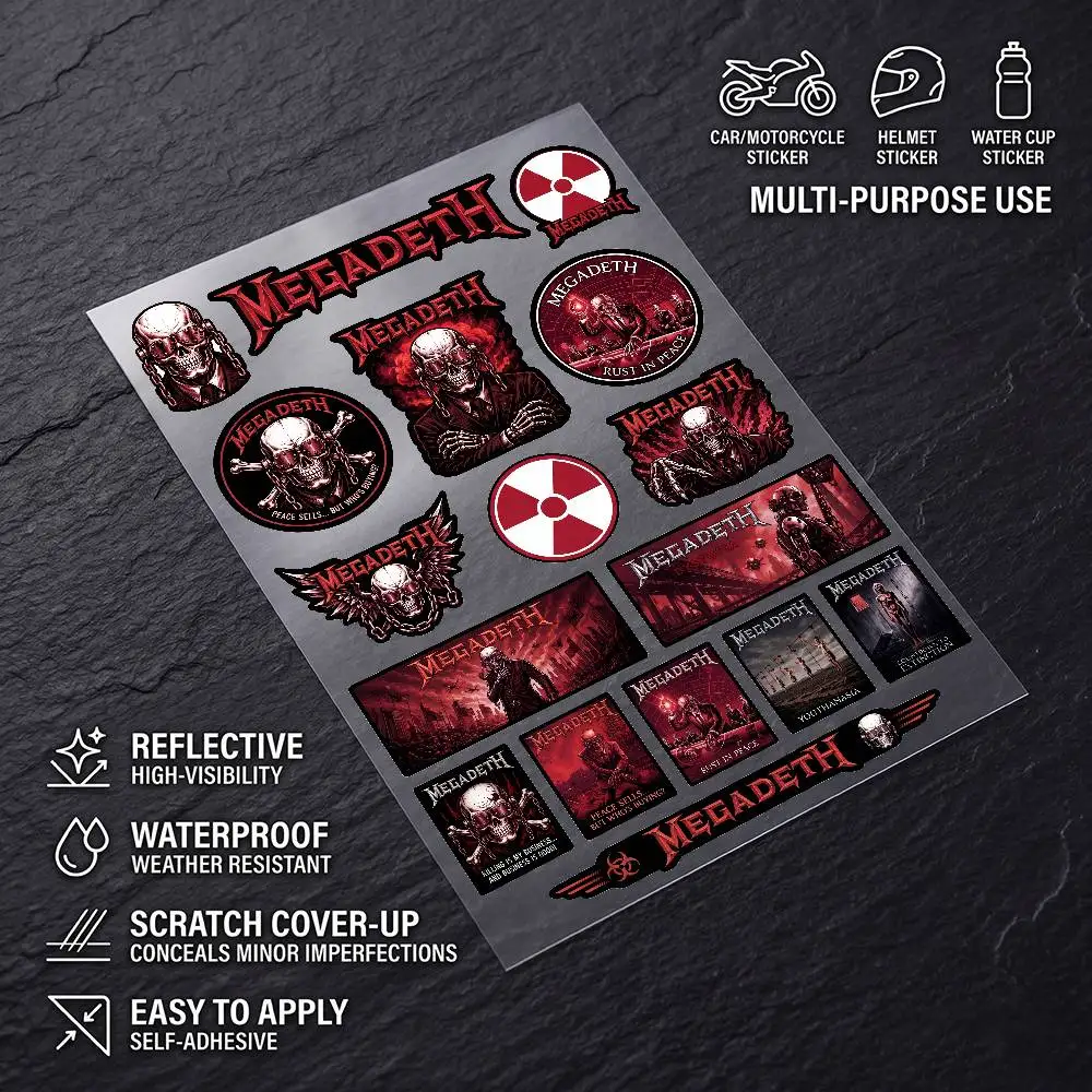 M-egadeth- Safety Reflective Waterproof Auto Decal Scratch Cover Stickers Universal For Bike Helmet Mug Refrigerator