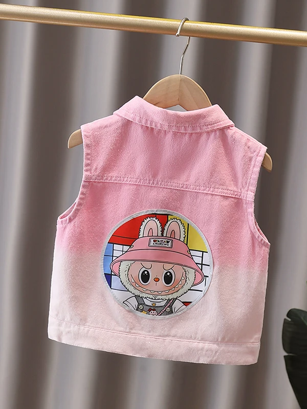 Meisjes lente herfst adient kleur denim vest kinderkraag enkele knoop pure kleur origineel ontwerp modieuze top