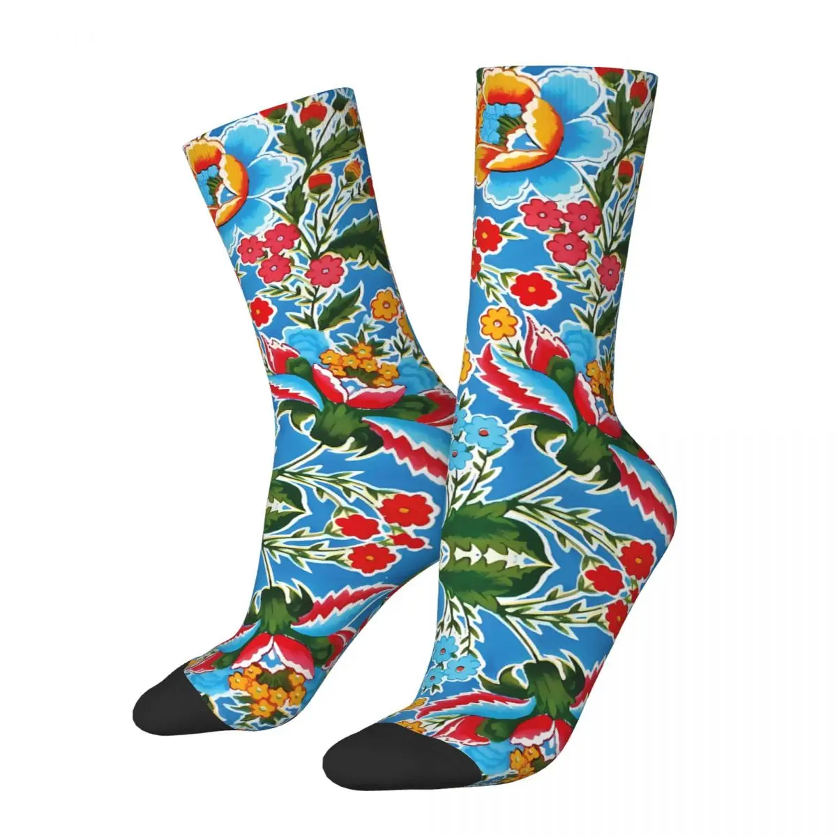 Vintage Oaxaca Colorful Flowers Mexican Style Blue Embroidery Men's compression Socks Unisex Harajuku Seamless Crew Sock