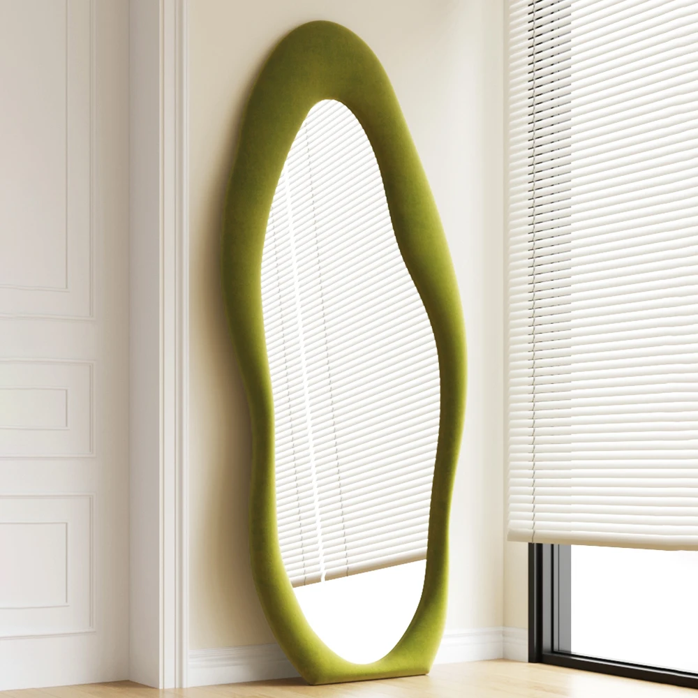 

New Velvet Wavy Curvy Standing Organic Mirror Colore Asymmetrical Irregular Wall Furniture Full length dressing Hallway mirror