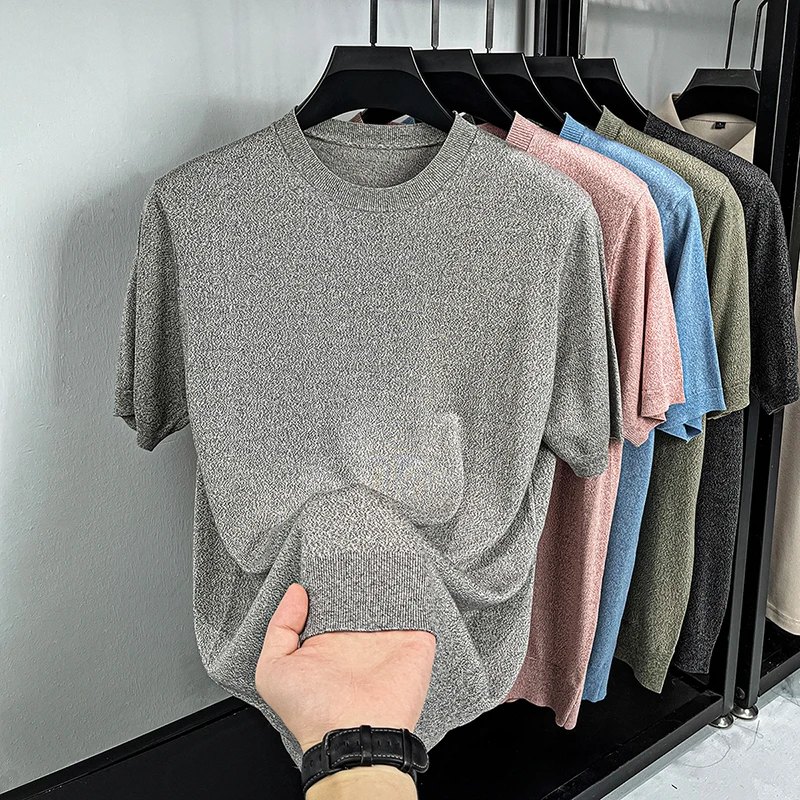 

Summer 100% Lyocell Knit Men'S Crew Neck T-Shirt Floral Yarn Fabric Casual Breathable Short Sleeve High-Quality Tee