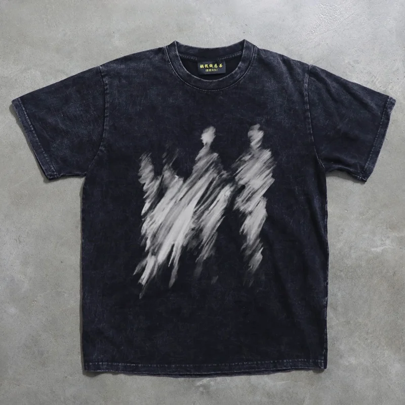 Washed Snowflake Abstract American Letter Couple Clothes Heavyweight Vintage Style Summer Fashion Accessories for Men And Women