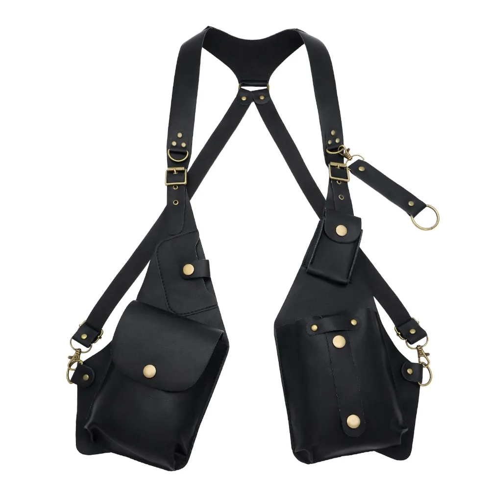 

Vintage Underarm Strap Wallet Pocket Vest Bag Steampunk Shoulder Harness Bag Adjustable Leather Strap Gothic