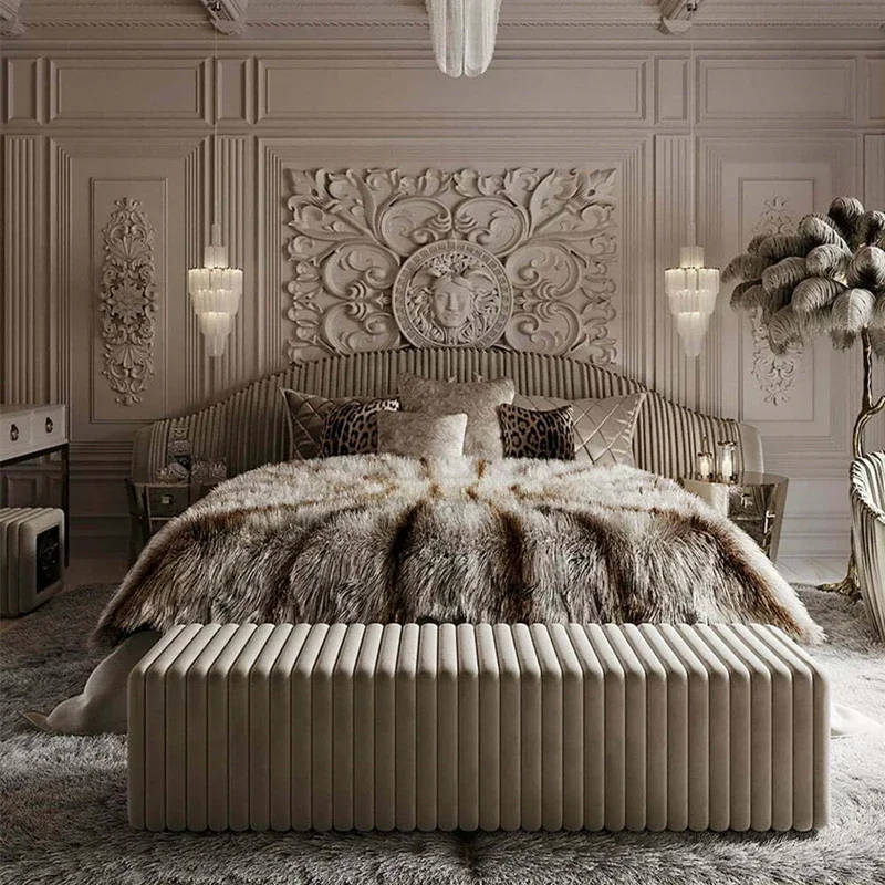 

Enclosure Confortable Bed Light Luxury Modern Headboard King Size Design Bed Designer Aesthetics Salon Cama Salon Furniture