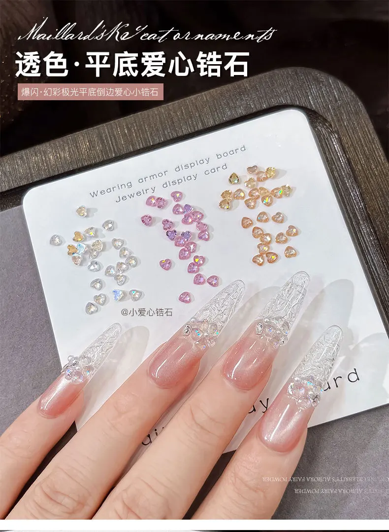 20 stücke Koreanische Liebe Zirkon Nail art Charms Nagel Zubehör Super Flash Bunte Pfirsich Herz Flache Mini Nagel Diamant 3D Dekorationen