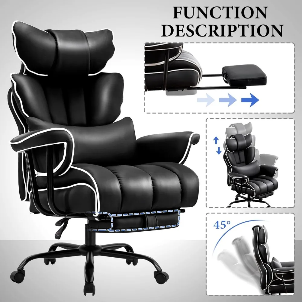 كرسي مكتب تنفيذي ذو مقعد عريض شديد التحمل للكبيرة والطويلة، سعة 400 رطل، قابل للتعديل مع دعم قطني، مريح #6