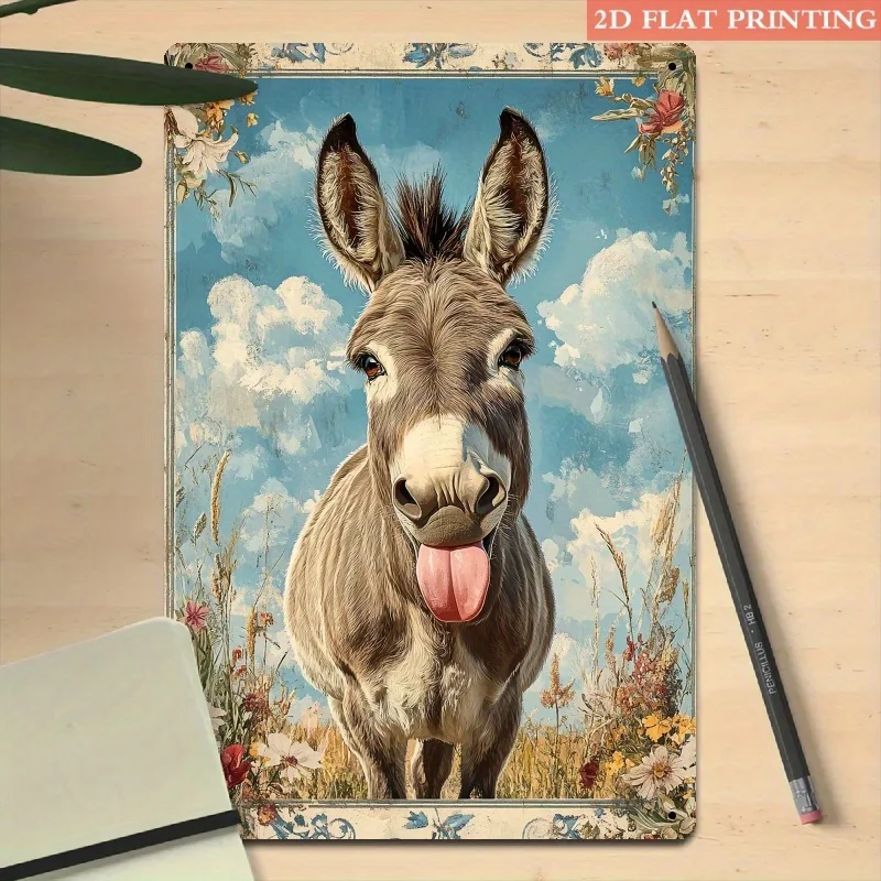 Vintage Rustic Humorous Donkey Aluminum Wall Art 7.87X11.81in Waterproof Durable Decor for Living Room Patio Study
