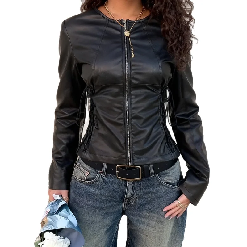 المرأة بو الجلود سترة أبلى البريدي الزي ربيع الخريف أزياء قصيرة معطف الدراجة الإناث