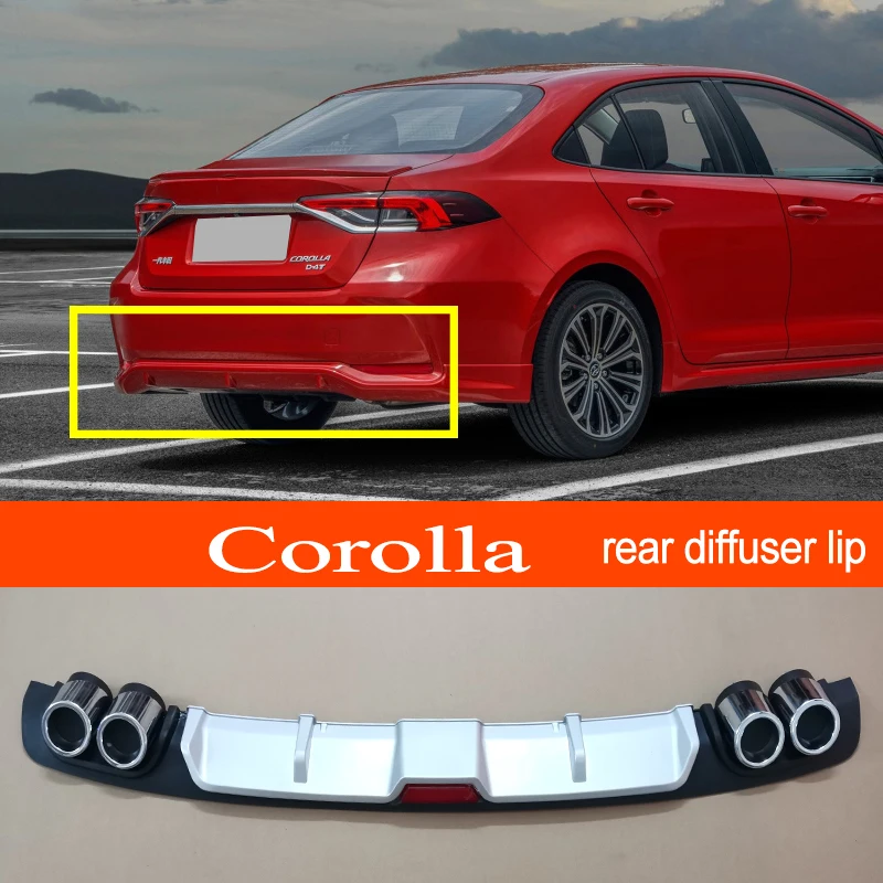 Corolla 19+ ABS Plastic Silver / Black Car Rear Bumper Rear Diffuser Spoiler Lip for TOYOTA Corolla 2019 2020 2021 2022 Sedan