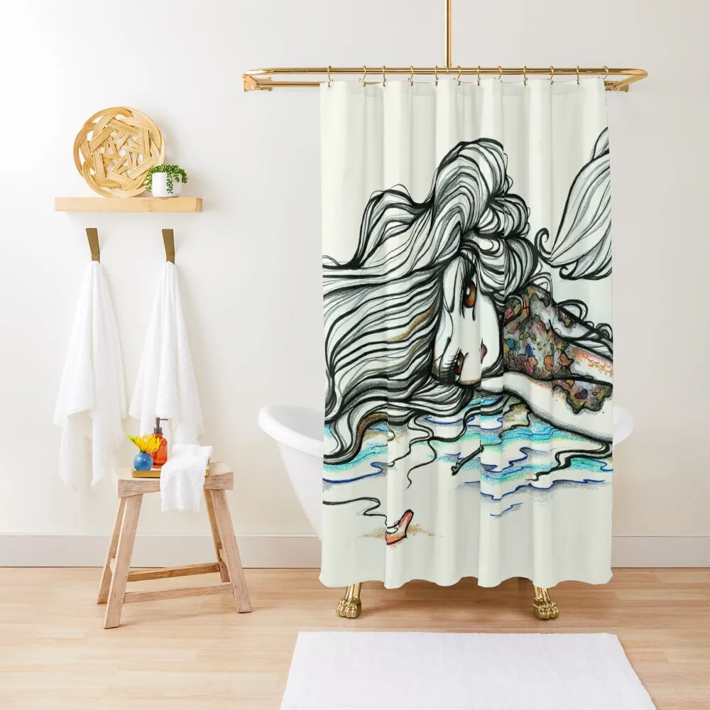 

Mermaid with tattoos Black and White with a Pop of Color Shower Curtain Bathroom Fabric Modern Showers For Bathroom Curtain