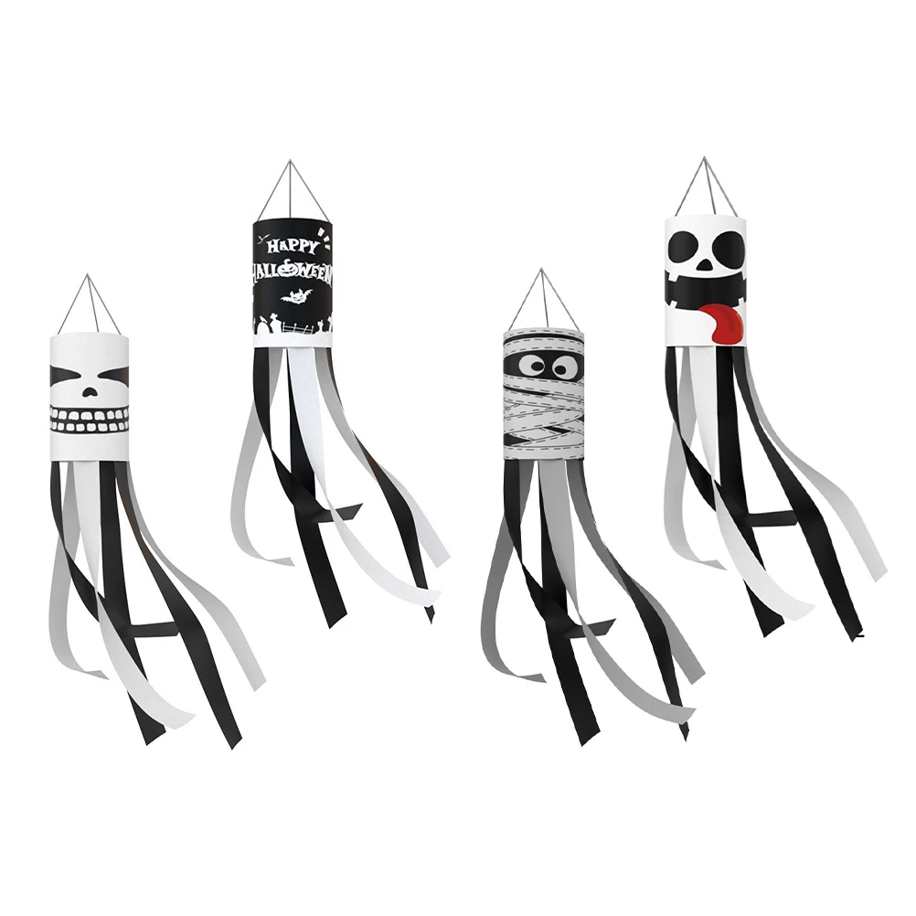 

4 Pcs Ghost Windsocks Flags for Halloween Decoration Outdoor Yard Garden Polyester Durable Hanging Lightweight Fade Resistant