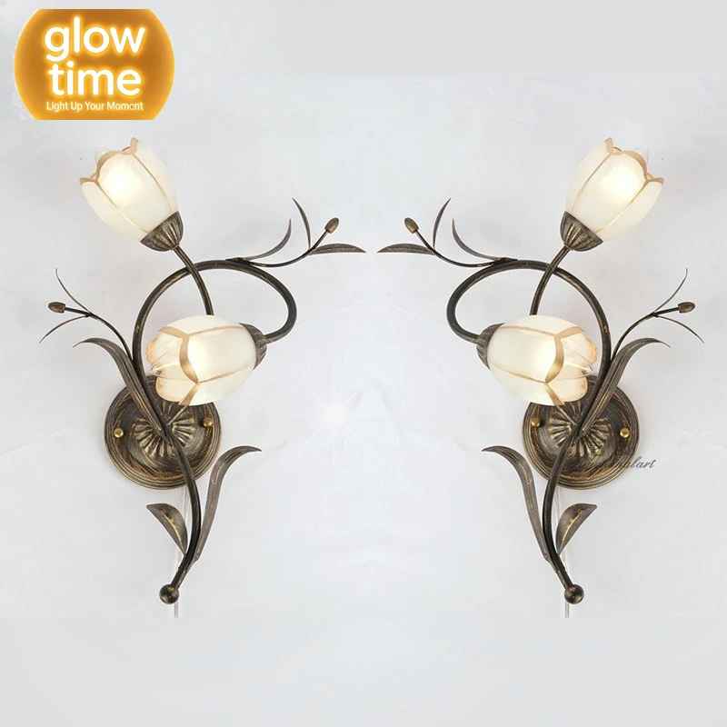 pastoral flower and grass wall lamp European simple guest restaurant creative flower bud lamp modern bedroom bedside wall lamp