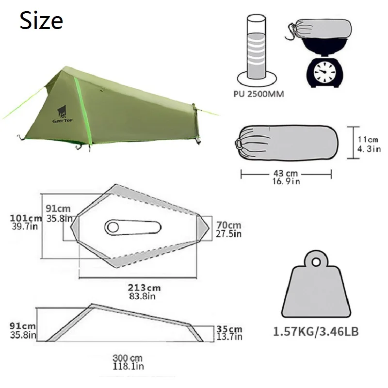 Imagem -04 - Barraca de Acampamento Ultraleve à Prova de Chuva Singe Person Tenda 210x100cm Mini Barraca de Túnel