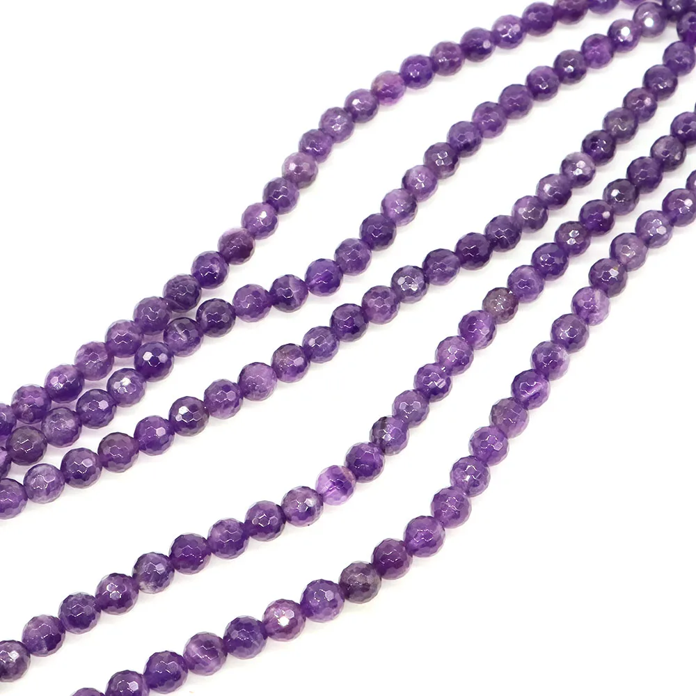 

6/8/10mm Natural Stones Amethyst Faceted Beads Healing Crystal Round Loose Spacer Beads for Jewelry Making DIY Bracelet Necklace