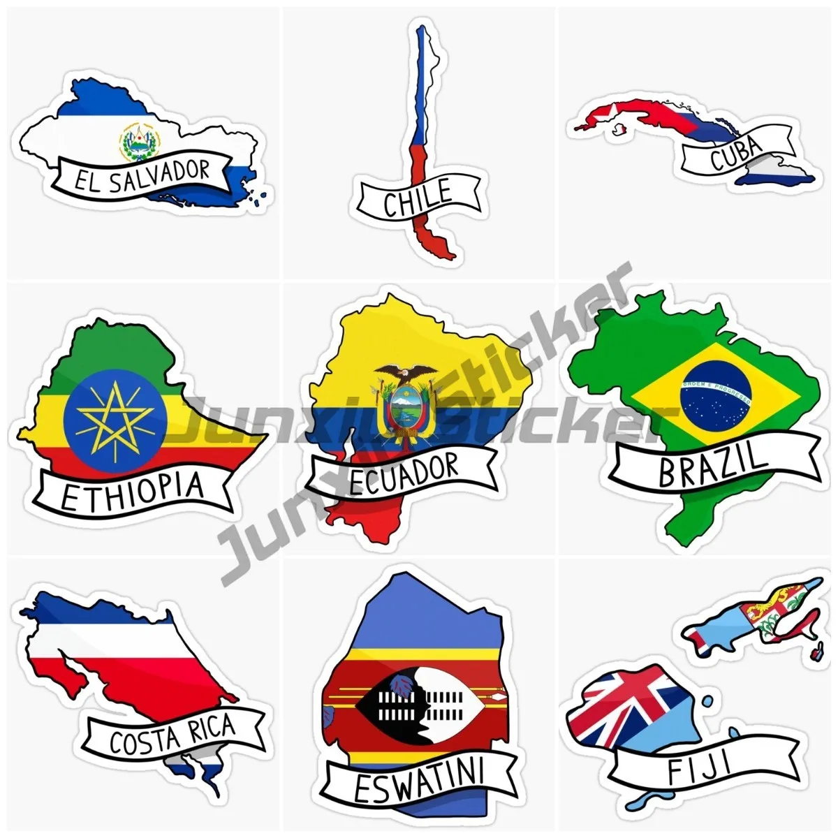 CUBA CHILE BRAZIL ARGENTINA ECUADOR EL SALVADOR ESWATINA ETHIOPIA FIJI National Map Flag Code Self-adhesive Vinyl Sticker