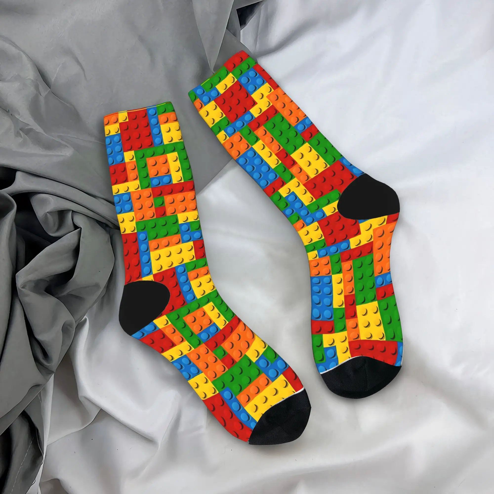 Compact Primary Color Building Blocks Stockings Men Socks Soft Breathable Harajuku Socks Autumn Skateboard Anti Pattern Socks