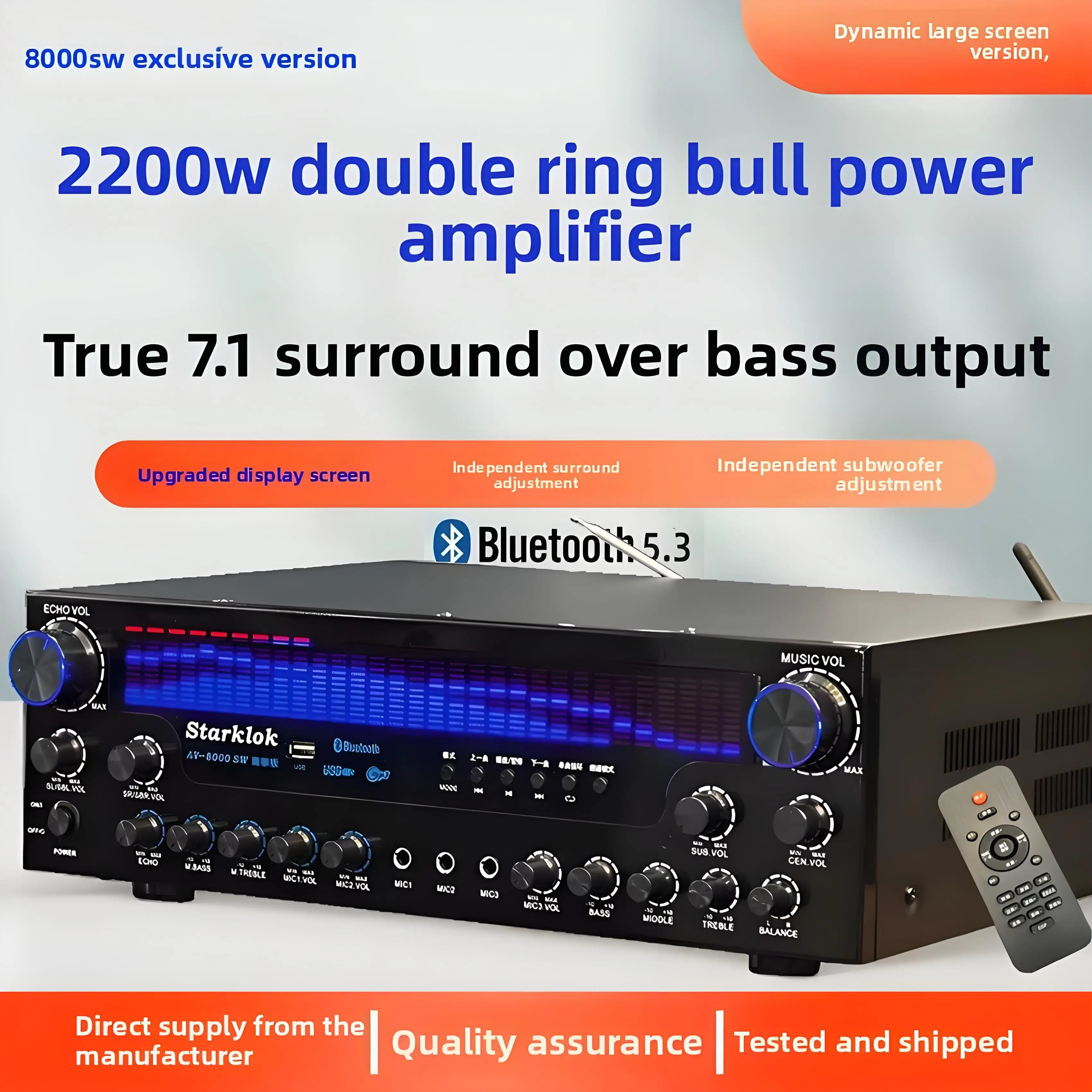 Premium Edition 2200W Professional Ultra-High Power 7.1 Channel Home Theater Receiver Amplifier