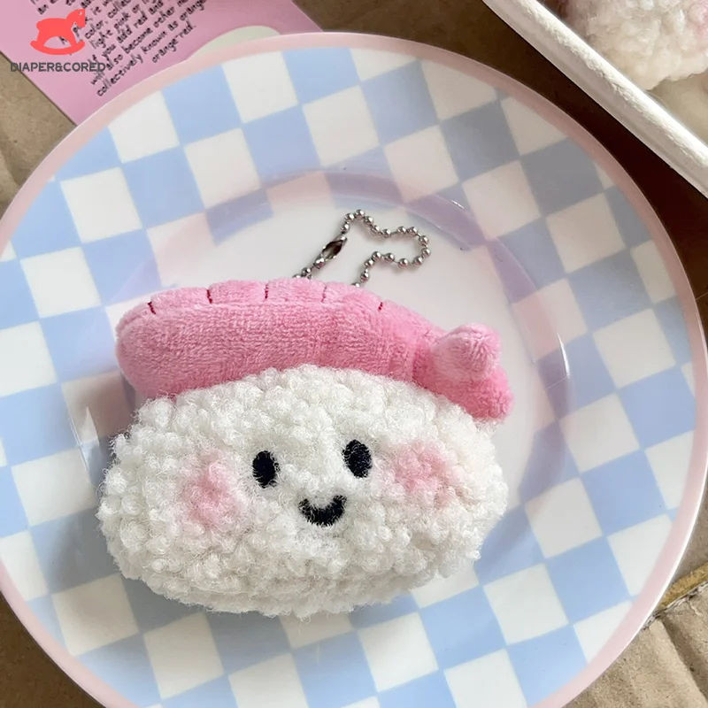 Muñeco de peluche de Sushi de camarón dulce, llavero de muñeco de peluche suave, llavero de coche, mochila, colgante, bolso escolar, decoración, regalos para parejas