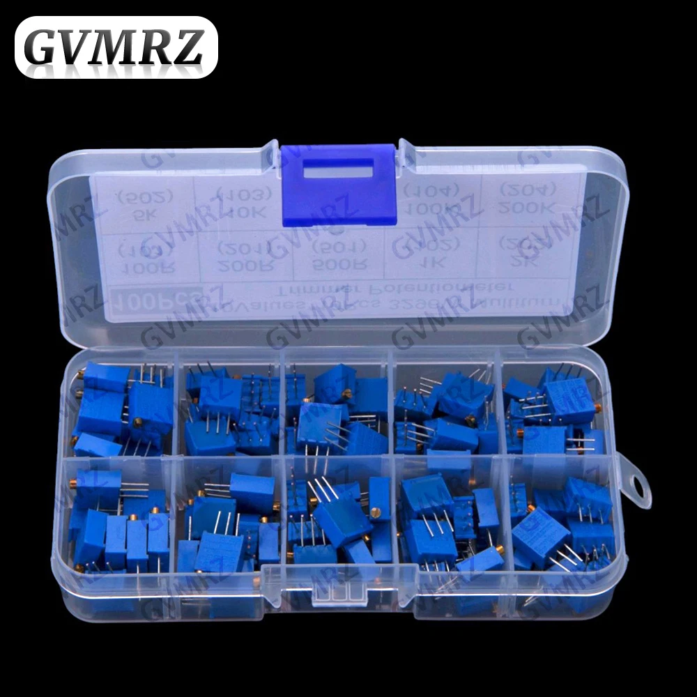 

100pcs 2K10Values ​​Each 10pcs Multi-turn Adjustable Resistors 3296W Precision Adjustable Potentiometer 10K 100R 200R 500R 1K 2K