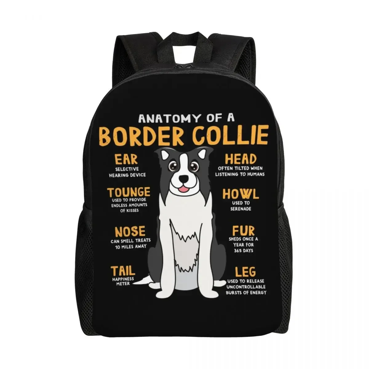 

Anatomy Of Border Collie Dog Backpacks for Men Women School College Student Bookbag Fits 15 Inch Laptop Pet Lover Bags
