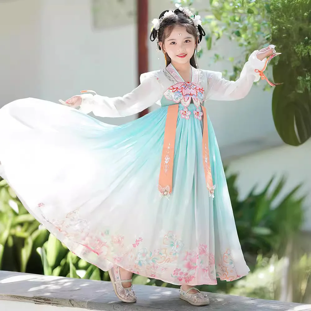 

Girls' Hanfu Spring and Autumn Long Sleeved Ancient Style Little Girls' Children's Princess Skirt Dress Fashion Ancient Costume