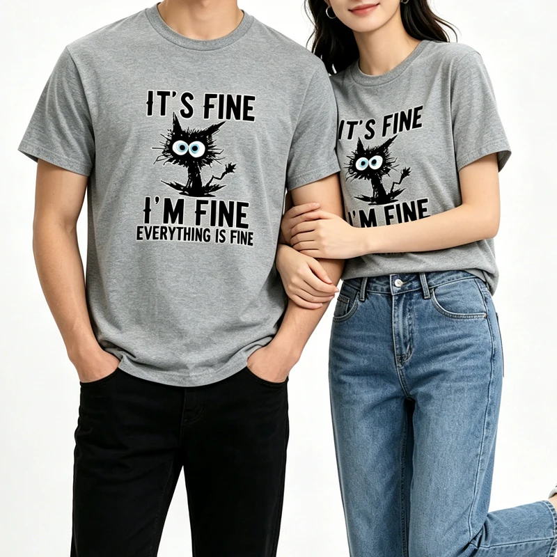 

Men's 100% Cotton Funny Cat Print Casual Short Sleeve O-Neck T-Shirt