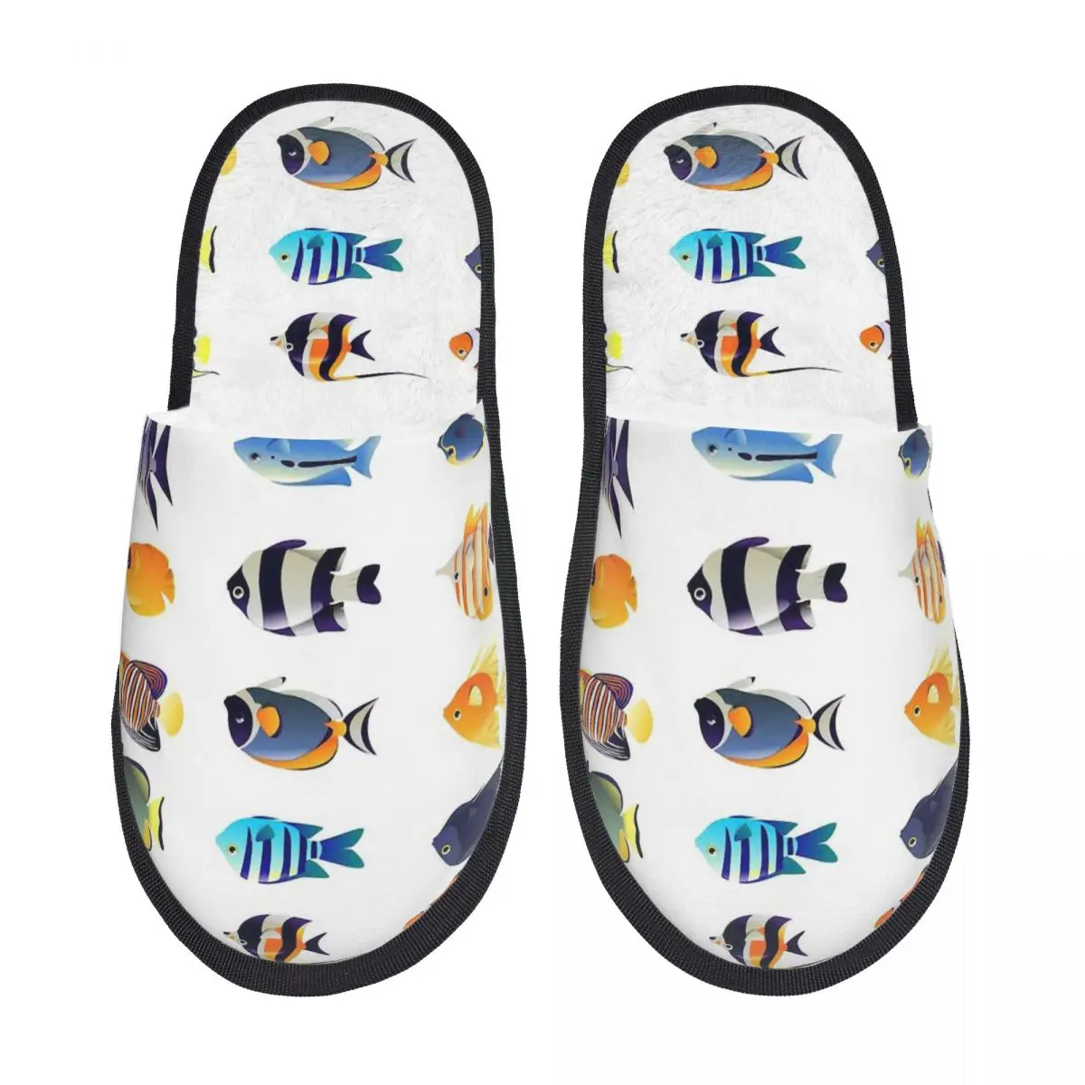 Zapatillas peludas de varios colores para hombre y mujer, pantuflas de casa con peces tropicales, cómodas