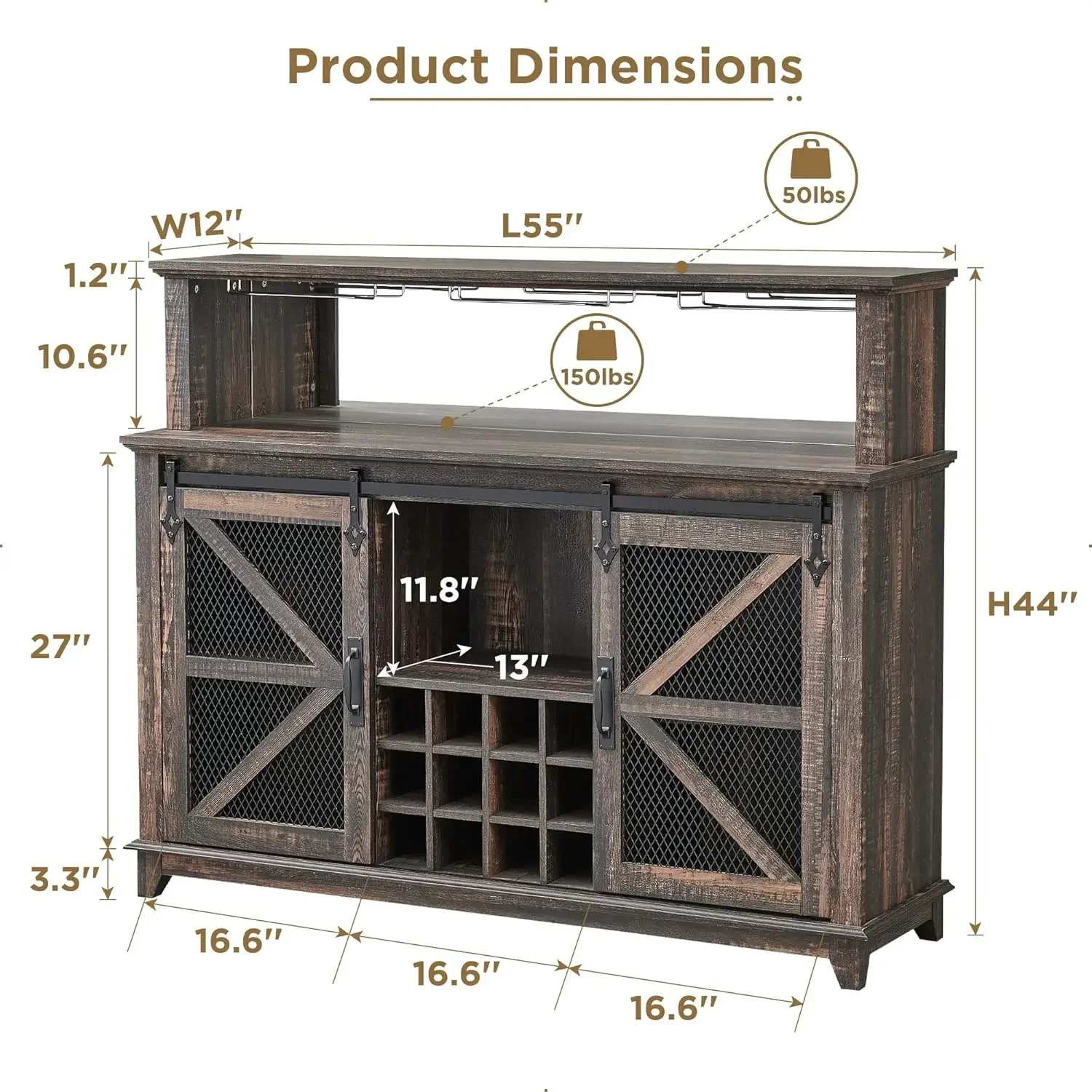 OKD-gabinete de barra de café de granja con luces LED, armario de barra de vino de 55 "con puerta de Granero corrediza y estante de vino y vidrio, cocina