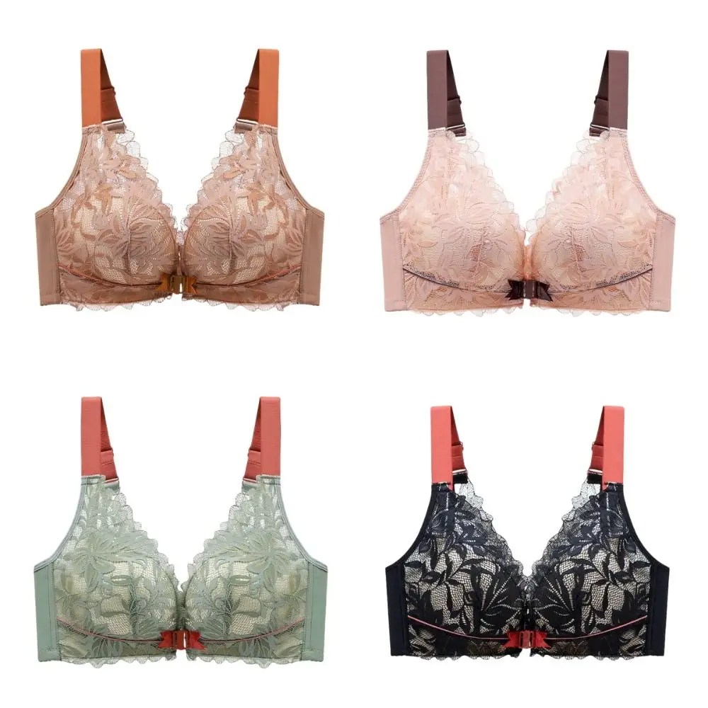 Comodo reggiseno per anziani con bottone frontale da 3/4 tazze, comode spalline larghe, reggiseno push up senza fili, intimo, biancheria intima di pizzo senza cuciture da donna