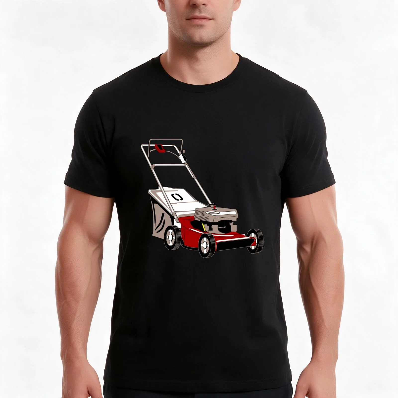Lawnmower with Bagger T-Shirt, Summer Casual Cotton Tee, Oversized Streetwear Tops, Vintage Graphic Print, Unisex Men Women