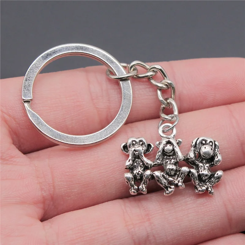 Fashion Jewelry Alloy Pendant Keychain Retro Three Monkeys Don\'t Look, Listen or Speak